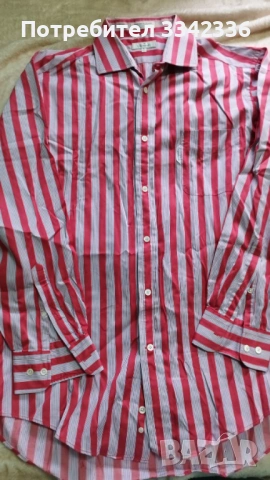 Риза с дълъг ръкав - Червено и бяло райе - 16 1/2, снимка 2 - Ризи - 53462357