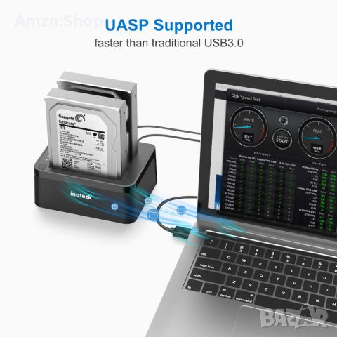 Докинг станция за твърд диск Inateck, USB 3.0 към SATA Dual Bay външна докинг станция за твърд диск , снимка 6 - Друга електроника - 45877672