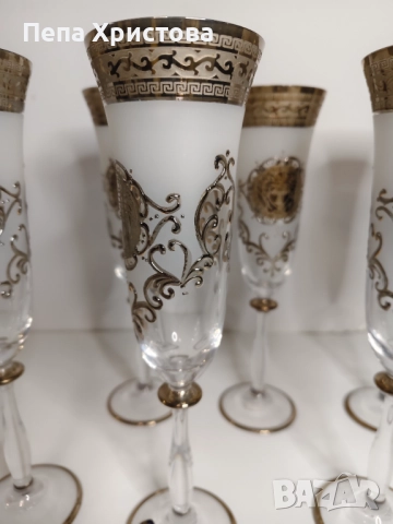 Комплект от 6 броя чаши за шампанско от чешки кристал Бохемия., снимка 9 - Чаши - 52901637