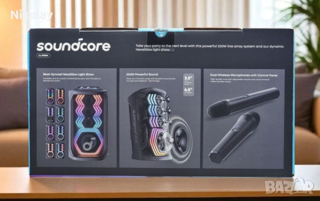 Anker SoundCore Rave 3S безжична тонколона/200W/Karaoke AI/IXP4/12 часа/Черен цвят, снимка 3 - Bluetooth слушалки - 52466716