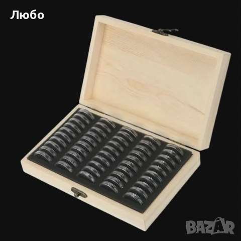 Дървена кутия за 100/50 монети (с 100/50 капсули и уплътнители), снимка 12 - Нумизматика и бонистика - 49502896