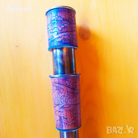 Далекоглед бронзов обшит в кожа в дървена кутия в дървена кутия, снимка 3 - Морски сувенири - 43258434