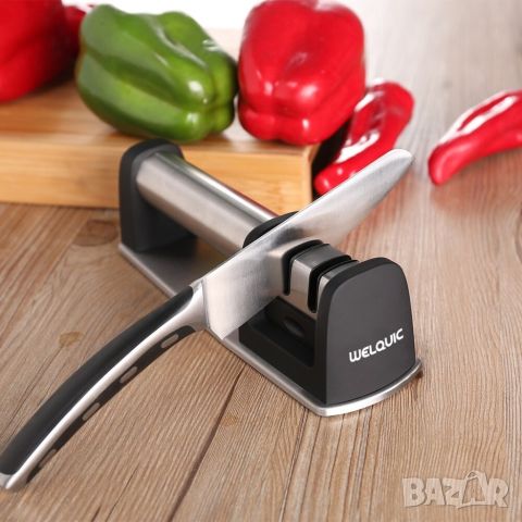 W E L Q U I C 2 Stage Kitchen Knife Sharpener Диамантено точило за ножове, снимка 11 - Аксесоари за кухня - 46673001