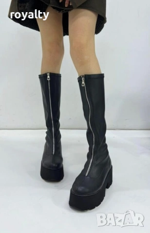 Ботуши на платформа - черна кожа, снимка 3 - Дамски ботуши - 53281696