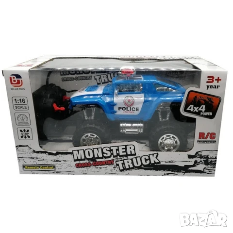 Полицейски джип с радиоуправление – 4x4 Monster Truck, снимка 3 - Коли, камиони, мотори, писти - 51067377
