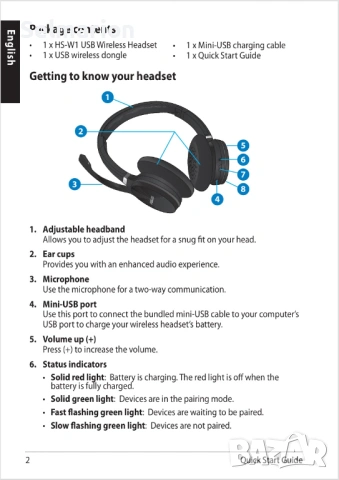 Слушалки Хед сет Asus HS-W1 2.4 GHz Wireless Design Headset, снимка 8 - Безжични слушалки - 53154698