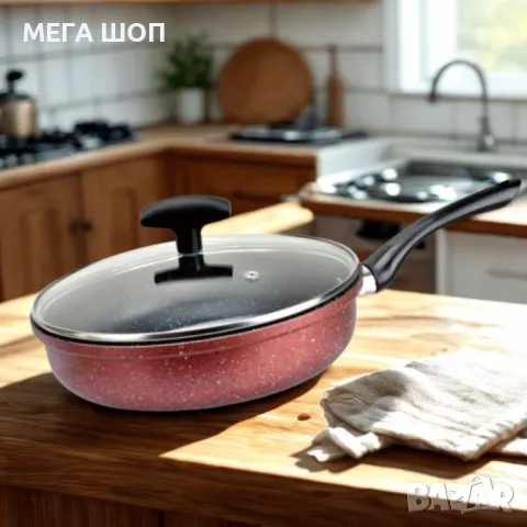 Дълбок тиган с капак Rosberg, Ø 22/26/28 см, Мраморно покритие, Индукция, Бордо меланж