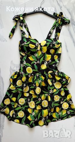Черна рокля с лимони 🍋, снимка 2 - Рокли - 46434721