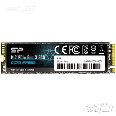 SSD диск SILICON POWER A60 M.2-2280 PCIE GEN 3X4 NVME 1ТB, снимка 1