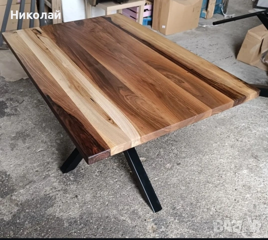 орехова трапезна маса от масив и желязо , снимка 15 - Маси - 53541543