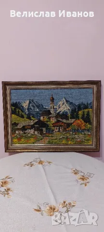 Стар гоблен с вълнени конци.Планинска приказка. Внос Белгия. Без забележка., снимка 4 - Гоблени - 49934206