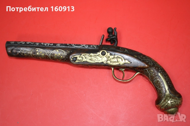 Кремъчен пистолет с орнаменти и сребро по цевта. Работещ., снимка 4 - Антикварни и старинни предмети - 52828988