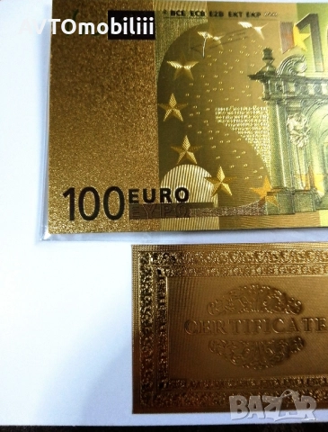 Позлатена 100 Евро Банкнота със сертификат, снимка 4 - Нумизматика и бонистика - 51340307