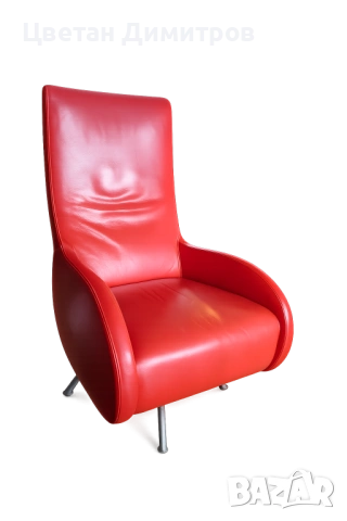 Montis,Червен кожен фотьойл модел.Loge, проектиран от нидерландски дизайнер Герард ван ден Берг, снимка 2 - Дивани и мека мебел - 54084012