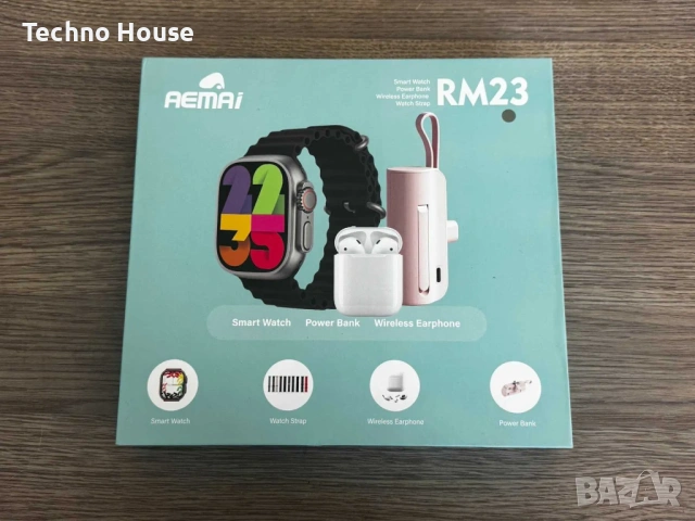 AEMAI Смарт часовник RM23 -комплект слушалки + батерия + каишки, снимка 2 - Apple iPhone - 53136247