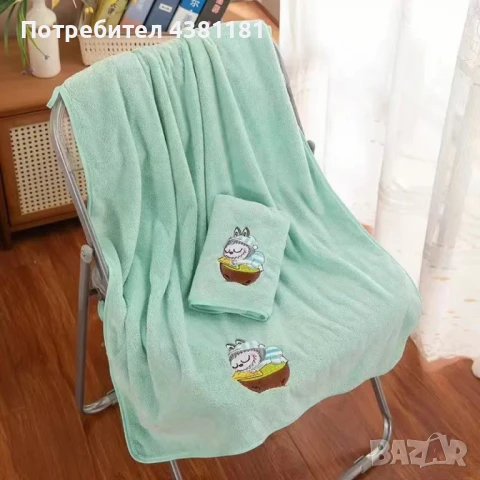 Комплект от 2 броя бродирани кърпи, меки и абсорбиращи, за баня и плаж 35×75 см. и 70×140 см., снимка 2 - Хавлиени кърпи - 51180393