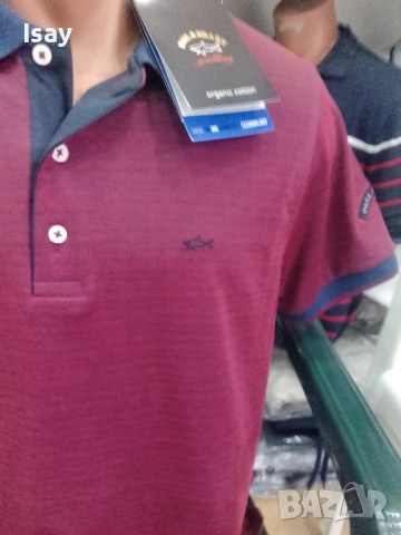 Мъжка тениска Паул Шарк в бордо цвят , снимка 4 - Тениски - 52373099