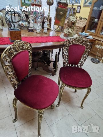 Страхотни много красиви антикварни испански столове месинг и плюш , снимка 7 - Антикварни и старинни предмети - 45540049
