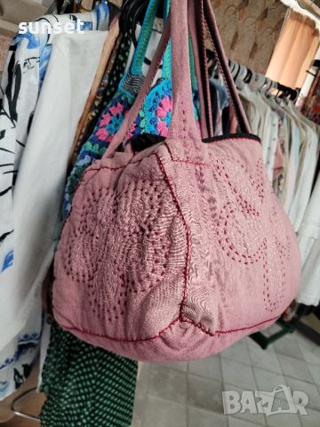 красива бохо чанта  с бродерии в бордо цвят, снимка 12 - Чанти - 45714742