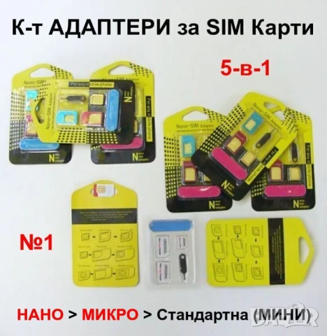 Универсални К-ти Увеличителни АДАПТЕРИ Екстрактор Игла за SIM Карти Стандарти Мини Микро Нано БАРТЕР, снимка 2 - Резервни части за телефони - 50788442