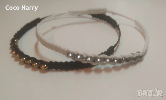 Гривна макраме,с Хематит,ръчно изработена, снимка 3 - Гривни - 52977727