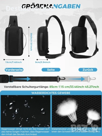 Практична и стилна Мъжка чанта за през рамо с USB порт, водоустойчива, снимка 4 - Други - 53430083