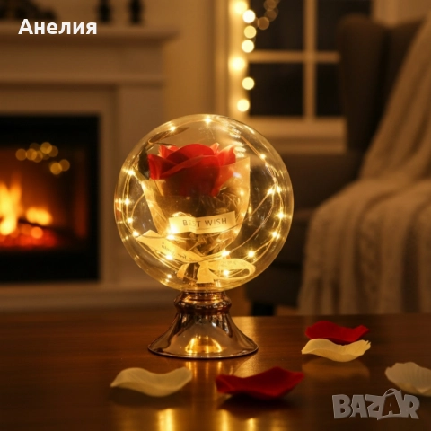 Лампа с роза и мека светлина, снимка 2 - Настолни лампи - 52179366