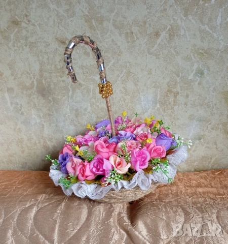 Чадърче с цветя, ръчно направено., снимка 5 - Декорация за дома - 53485747