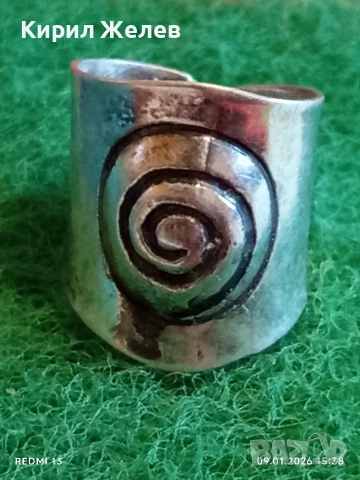 Сребърен пръстен с широк дизайн и релефна спирала Бохо стил интересен 51959, снимка 4 - Пръстени - 53044724