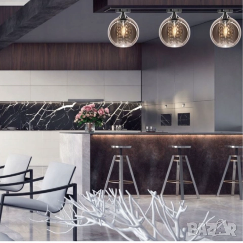 Луксозен плафон със стъклен абажур и кристали – стил, блясък и уют в един осветителен акцент, снимка 2 - Други - 51992739