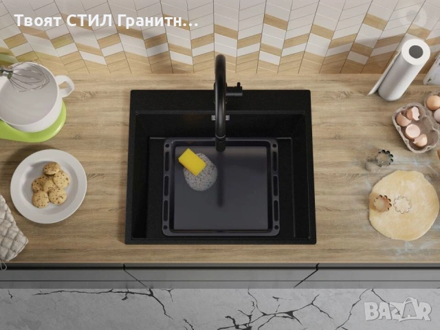 най-добрата мивка Кухненска Мивка гранит Осло 60 XL 500 x 580 mm Черна, снимка 4 - Други - 40543121