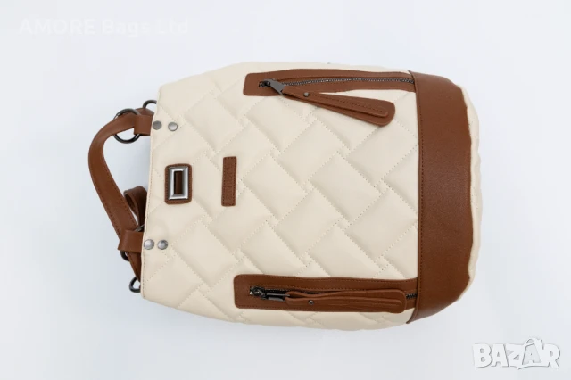 Спортно елегантна дамска раница AMORE Livia - Tan, снимка 5 - Раници - 50657635