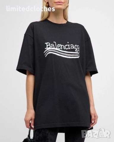 BALENCIAGA Black Political Campaign Hand Drawn Logo Oversized Мъжка / Дамска Тениска size L (XL), снимка 9 - Тениски - 46554122