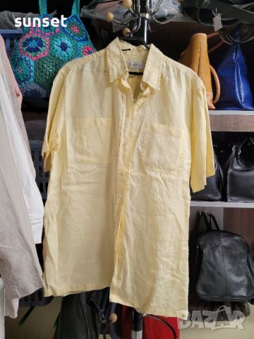 жълта ленена риза,къс ръкав- 40 размер , снимка 3 - Ризи - 45430157
