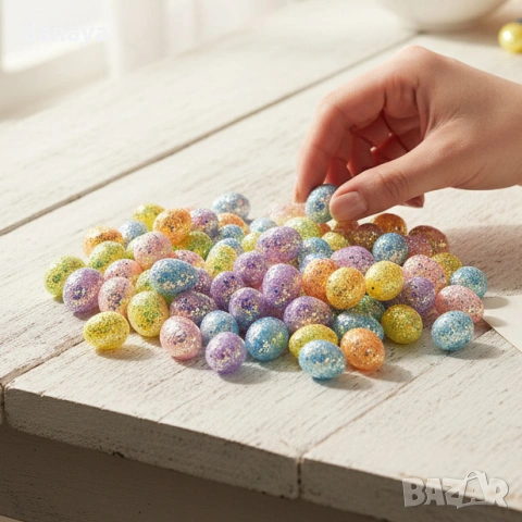 6435 Мини брокатени великденски яйца за декорация, 2 см, 100 броя, снимка 3 - Декорация за дома - 53560697