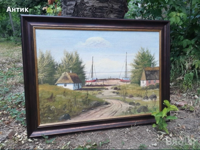 Красива Стара Картина Живопис Маслени Бои на Платно, снимка 9 - Картини - 52630679