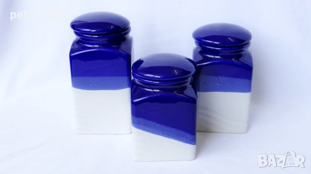 Комплект порцеланови буркани с капаци в бяло и кобалт, снимка 3 - Други - 50627729