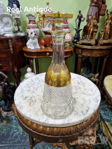 Страхотна антикварна колекционерска немска кристална гарафа декандер 