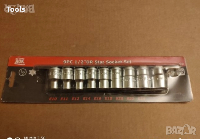 AOK TOOLS КАЧЕСТВЕНИ 9бр 1/2 звезди вложки комплект CHROME VANADIUM, снимка 2 - Гедорета - 52883206