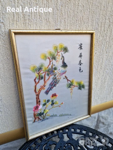 Прекрасна антикварна китайска картина бродерия върху коприна , снимка 3 - Картини - 51155577