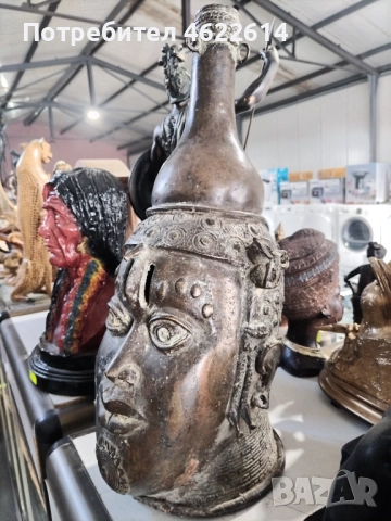 ГОЛЯМА БРОНЗОВА ГЛАВА АФРИКАНСКО ИЗКУСТВО , снимка 1
