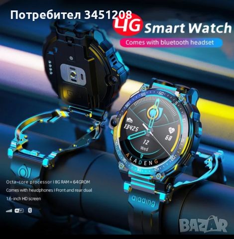 Смарт часовник с Bluetooth слушалки и камера, снимка 2 - Смарт гривни - 45227615