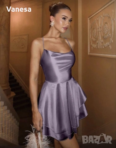 Лилава сатенена рокля