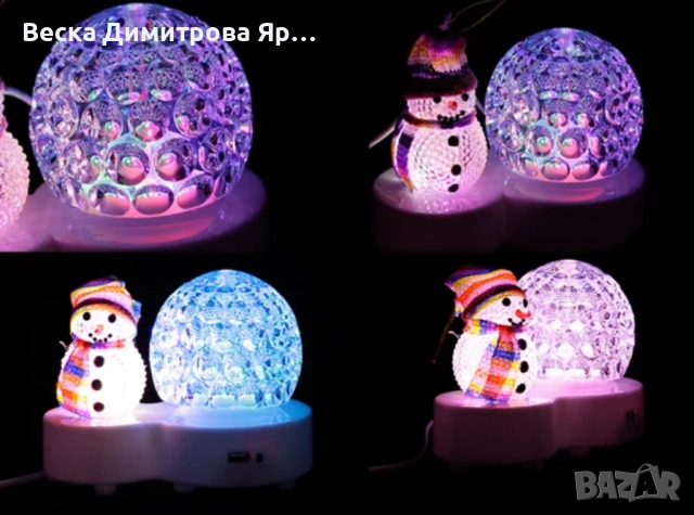 Коледна LED лампа сфера с коледна фигура на Снежен човек и многоцветна светлина, снимка 5 - Декорация за дома - 52580699