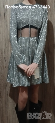 Сребриста рокля , снимка 9 - Рокли - 53434894