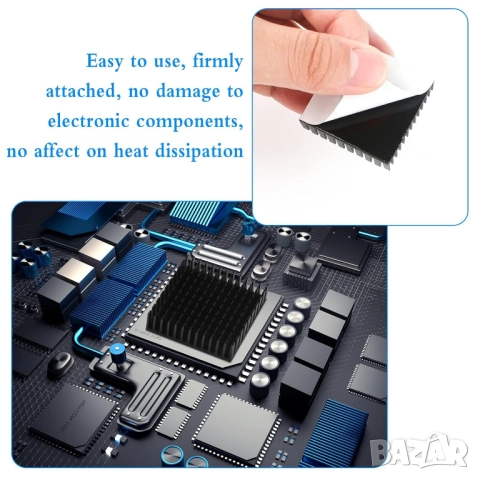 Алуминиев радиатор 40x40x11 мм със самозалепваща лента , снимка 3 - Друга електроника - 51495237