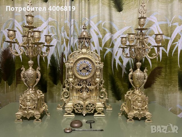 Каминен часовник,антика в стил Louis XV - бронз, емайл, позлатен - 1940-1950 г., снимка 1 - Стенни часовници - 45354654
