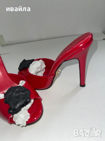 Сандали червени на ток лачени чехли dolce and Gabbana d&g, снимка 4 - Чехли - 45782949