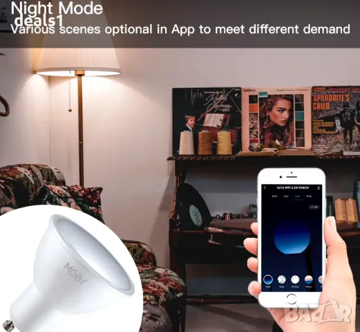 MOES GU10 Wi-Fi Интелигентна LED Крушка RGBW C+W Tuya APP Дистанционно управление, снимка 7 - Крушки - 47705544