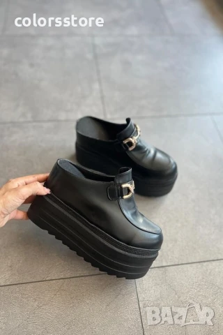 Чехли на платформа - черна кожа - BTD40

